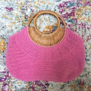 Vintage crochet and woven wicker purse handbag